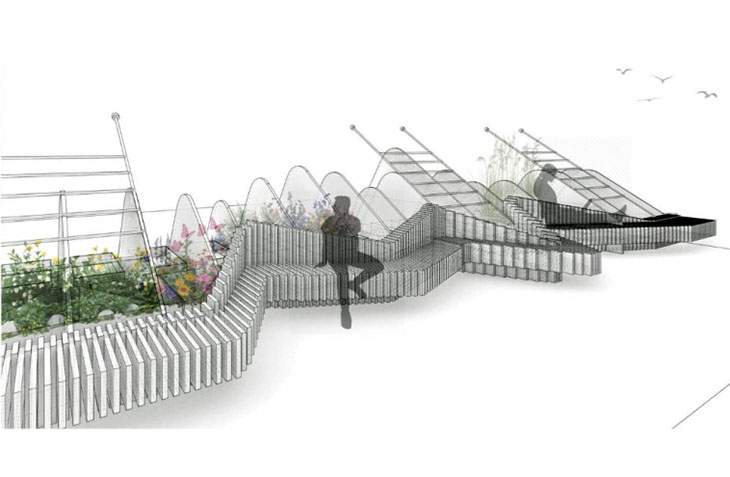 Модулна трансформираща се градска мебел с вълнообразни "дюни" ще бъде монтирана на терасите на обновената "Младост" в Бургас