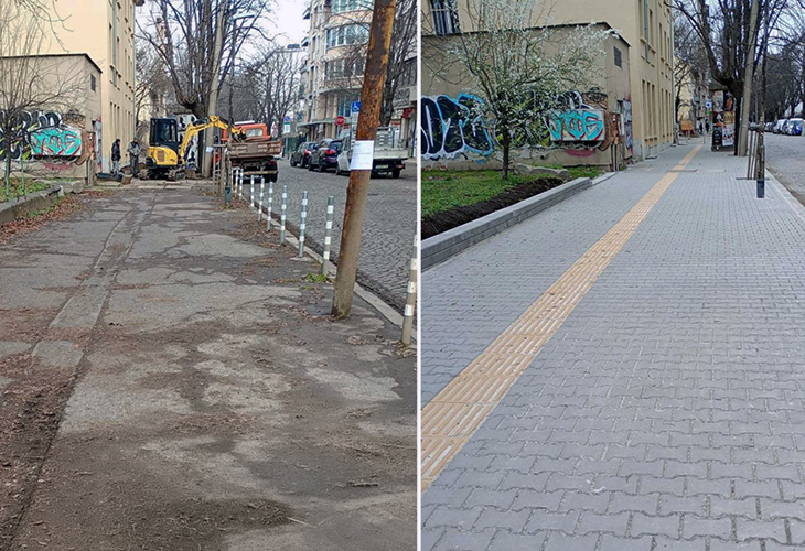 Над 7 300 квадратни метра тротоари е обновила Столичната община от началото на годината